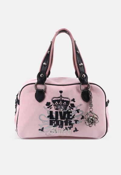 Borsa Bowling Daydreamer Live in Velluto con Dettagli in Ecopelle – Rosa Ciliegia