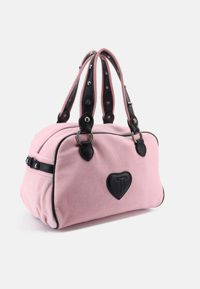 Borsa Bowling Daydreamer Live in Velluto con Dettagli in Ecopelle – Rosa Ciliegia