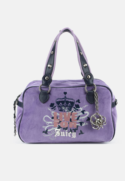 Borsa Bowling Daydreamer Live in Velluto con Dettagli in Ecopelle – Viola