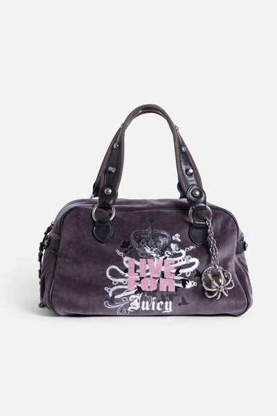 Borsa Bowling Daydreamer Live in Velluto con Dettagli in Ecopelle – Grigio Scuro
