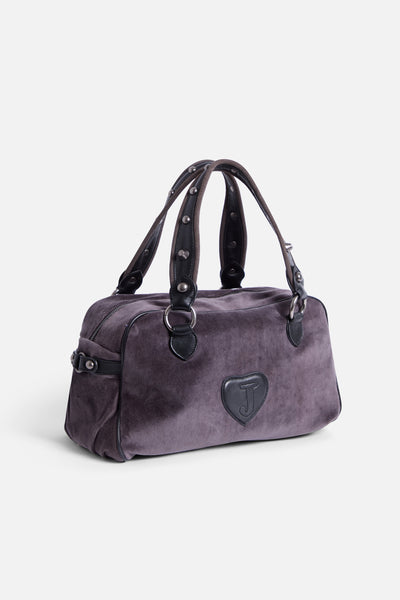 Borsa Bowling Daydreamer Live in Velluto con Dettagli in Ecopelle – Grigio Scuro