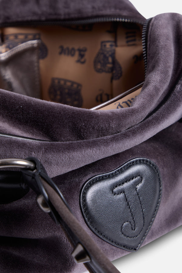 Borsa Bowling Daydreamer Live in Velluto con Dettagli in Ecopelle – Grigio Scuro