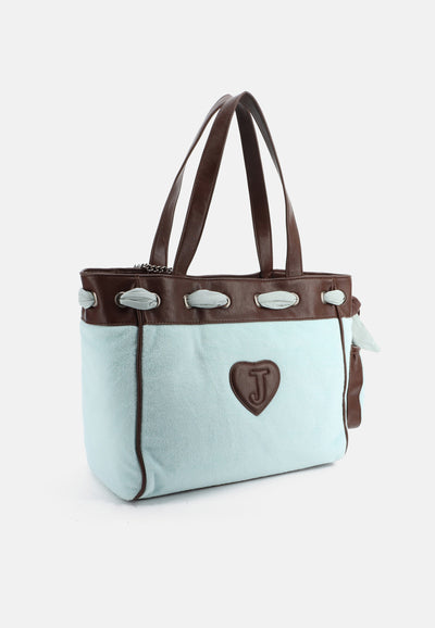 Borsa Daydreamer Grande in Velluto con Doppio Manico – Celeste