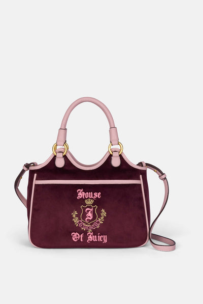 Borsa a mano media con tracolla Heritage Bordeaux in velour