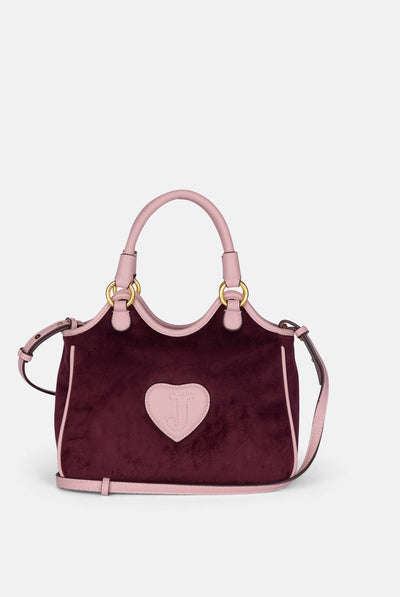Borsa a mano media con tracolla Heritage Bordeaux in velour