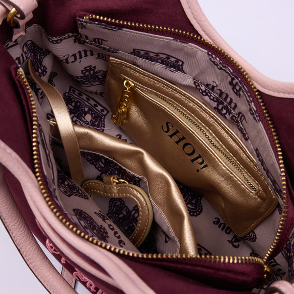 Borsa a mano media con tracolla Heritage Bordeaux in velour