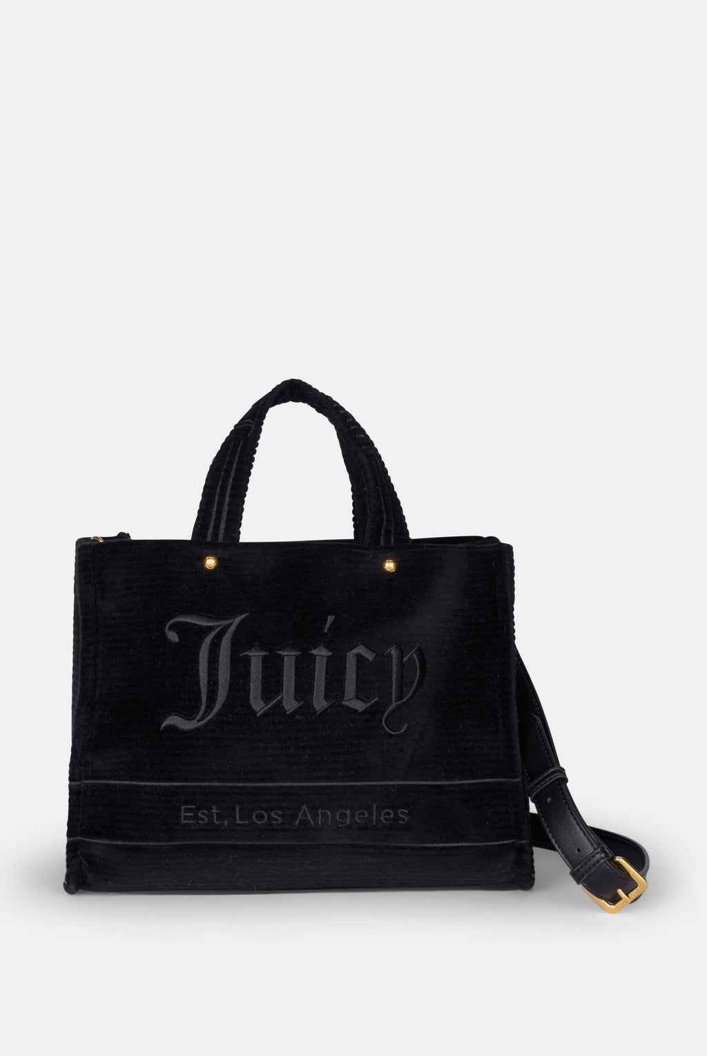 Borsa a mano media con tracolla Iris Nero in velour a coste