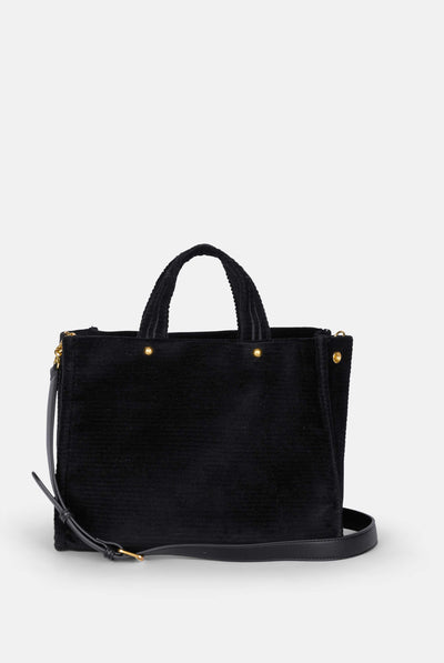 Borsa a mano media con tracolla Iris Nero in velour a coste