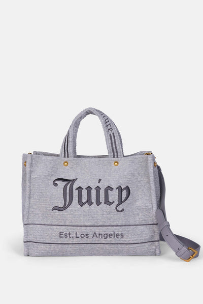 Borsa a mano media con tracolla Iris Grigio mélange in velour a coste