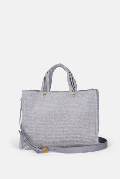 Borsa a mano media con tracolla Iris Grigio mélange in velour a coste