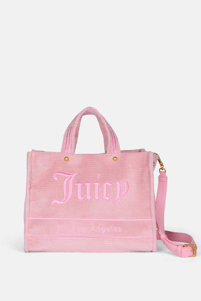 Borsa a mano media con tracolla Iris Rosa Juicy in velour a coste