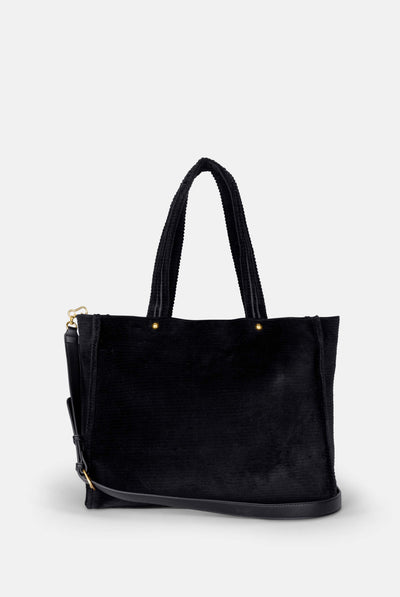 Borsa shopper grande Iris Nero in velour a coste