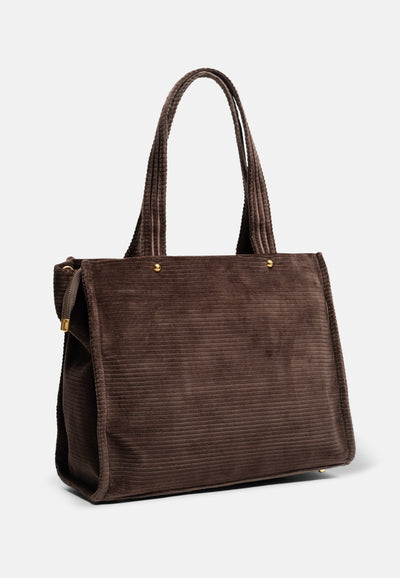 Borsa shopper grande Iris Marrone in velour a coste