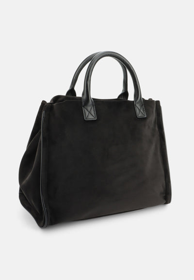 Borsa a mano Iris in velluto con tracolla e logo in strass colore Nero