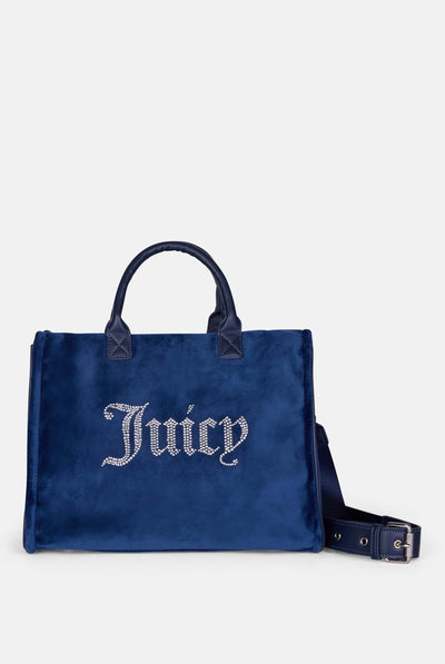 Borsa a mano media con strass Iris Blu Scuro in velour
