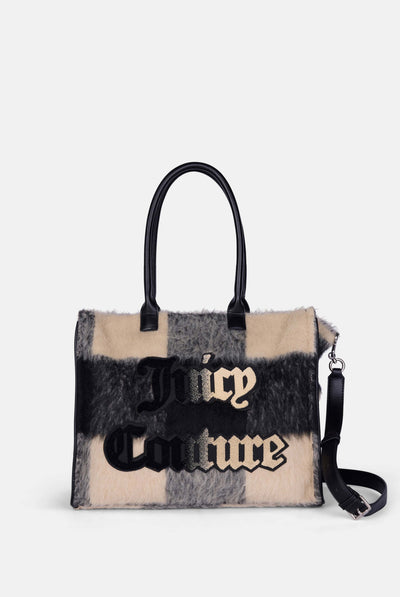 Borsa shopper grande Iris Nero in ecopelle con elementi in pelliccia