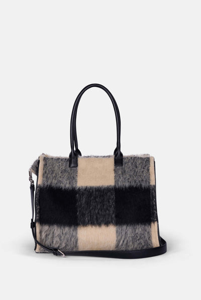 Borsa shopper grande Iris Nero in ecopelle con elementi in pelliccia