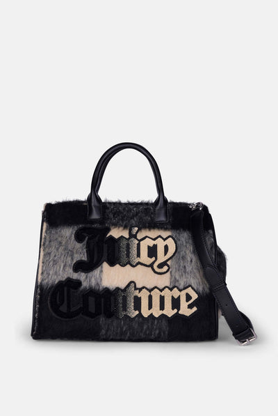 Borsa a mano media Iris Nero in ecopelle con elementi in pelliccia
