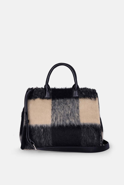 Borsa a mano media Iris Nero in ecopelle con elementi in pelliccia