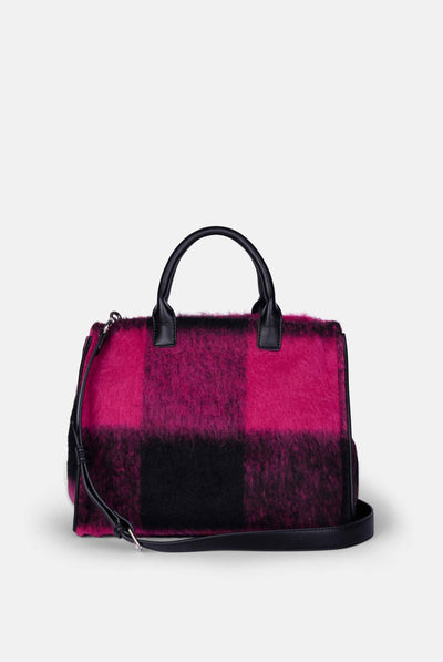 Borsa a mano media Iris Rosa in ecopelle con elementi in pelliccia