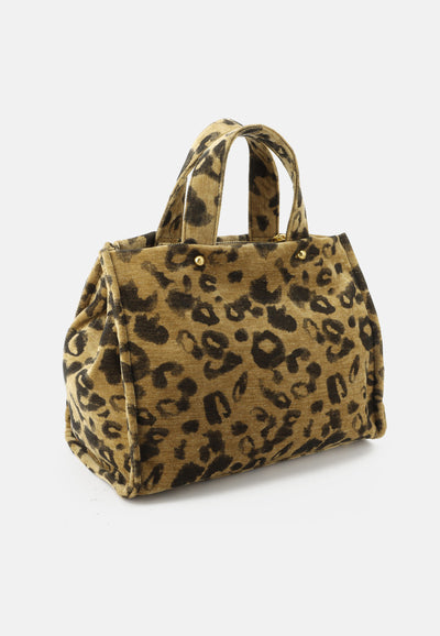 Borsa Shopper Media Iris in Tessuto Animalier – Marrone