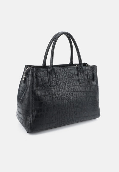 Borsa Media Jasmine in Ecopelle Effetto Cocco con Doppio Manico – Nero