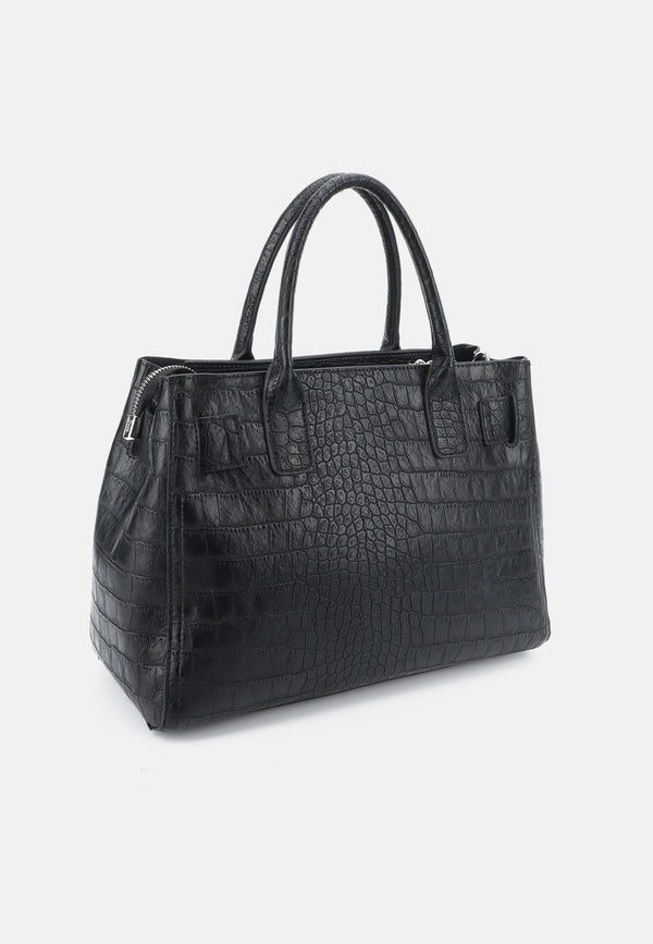 Borsa Media Jasmine in Ecopelle Effetto Cocco con Doppio Manico – Nero