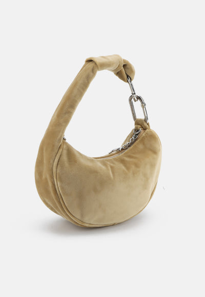 Borsa a Spalla Piccola Blossom in Velluto con Tracolla – Marrone