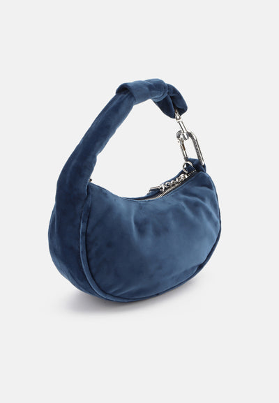Borsa a Spalla Piccola Blossom in Velluto con Tracolla – Blu Grigio