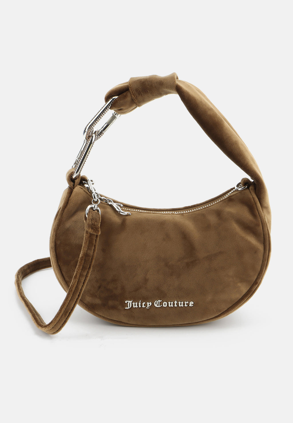 Borsa a Spalla Piccola Blossom in Velluto con Tracolla – Marrone Chiaro
