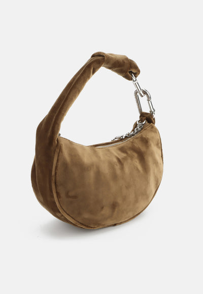 Borsa a Spalla Piccola Blossom in Velluto con Tracolla – Marrone Chiaro