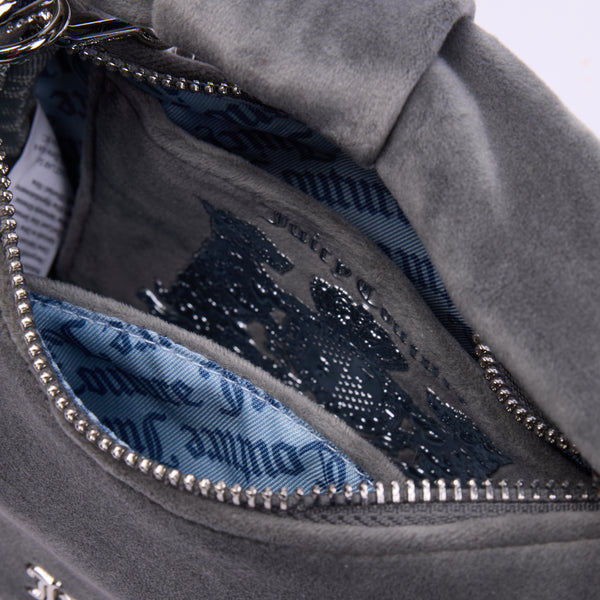 Borsa a mano con tracolla Blossom Grigia in velour