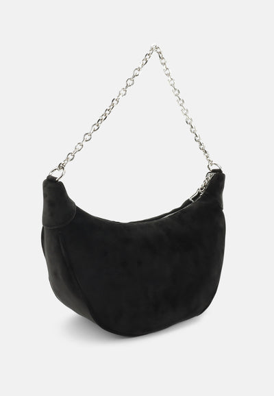 Borsa a spalla Kimberly in velluto con tracolla regolabile e logo in strass colore Nero