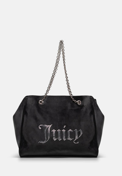 Borsa a mano grande con catena Kimberly Nero in velour