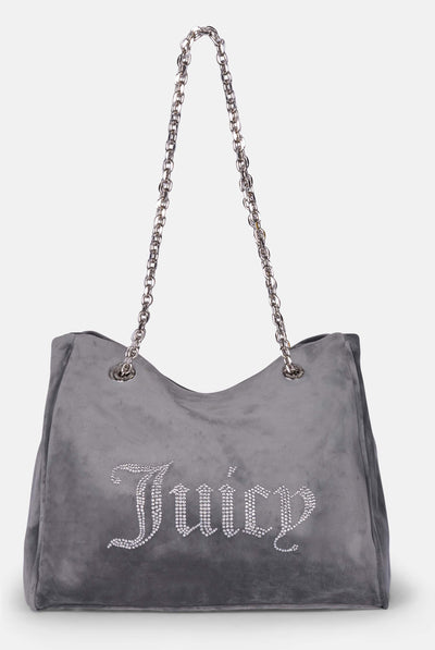 Borsa a mano grande con catena Kimberly Grigia in velour