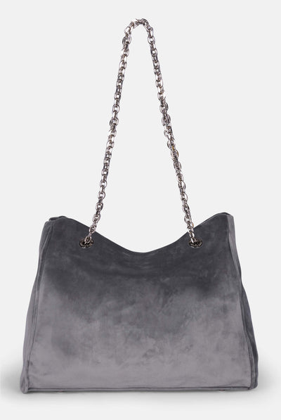 Borsa a mano grande con catena Kimberly Grigia in velour