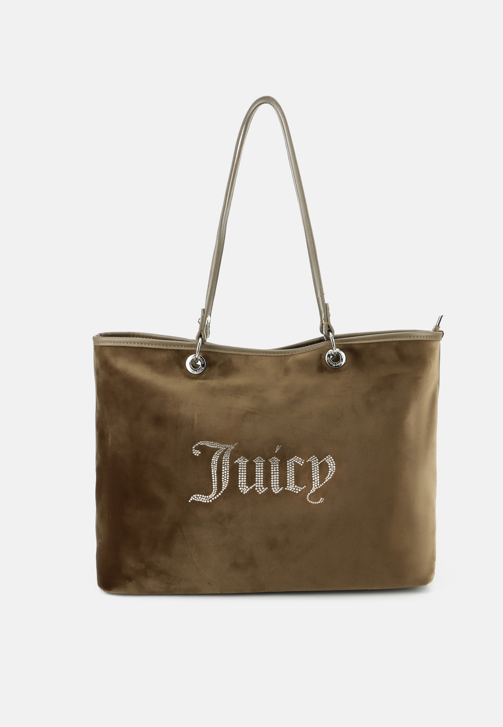 Borsa Shopper Grande Kimberly in Velluto con Logo Juicy in Strass – Marrone Chiaro