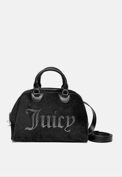 Bauletto Kimberly in velluto nero con logo Juicy in strass.