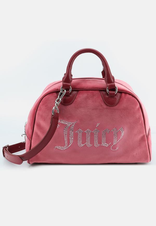 Borsa Bowling Kimberly in Velluto con Logo Juicy in Strass – Rosso Lampone