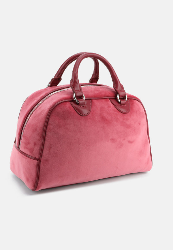 Borsa Bowling Kimberly in Velluto con Logo Juicy in Strass – Rosso Lampone