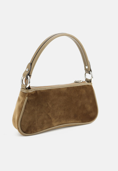 Borsa a Spalla Piccola Kimberly in Velluto con Logo Juicy in Strass – Marrone Chiaro