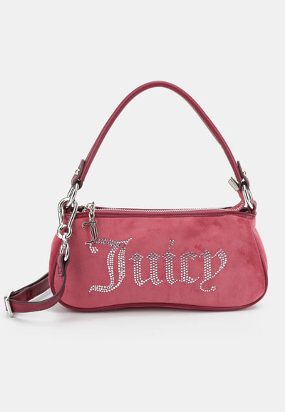 Borsa a Spalla Piccola Kimberly in Velluto con Logo Juicy in Strass – Rosso Lampone