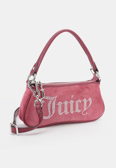 Borsa a Spalla Piccola Kimberly in Velluto con Logo Juicy in Strass – Rosso Lampone