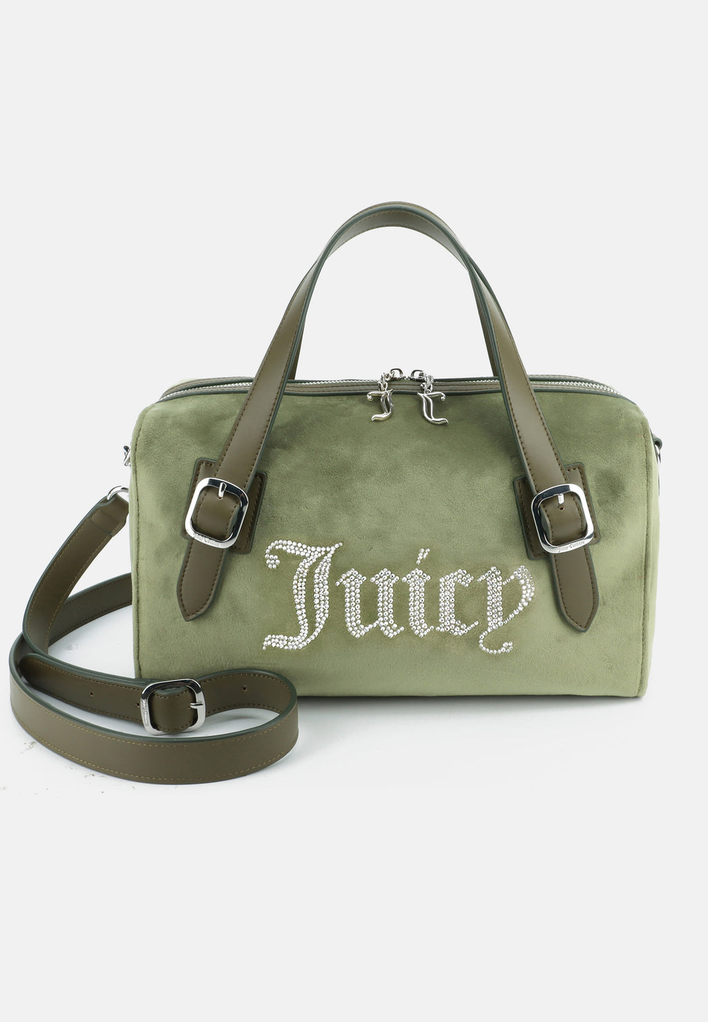 Borsa Bowling Kimberly in Velluto con Logo Juicy in Strass – Verde Oliva