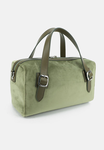 Borsa Bowling Kimberly in Velluto con Logo Juicy in Strass – Verde Oliva