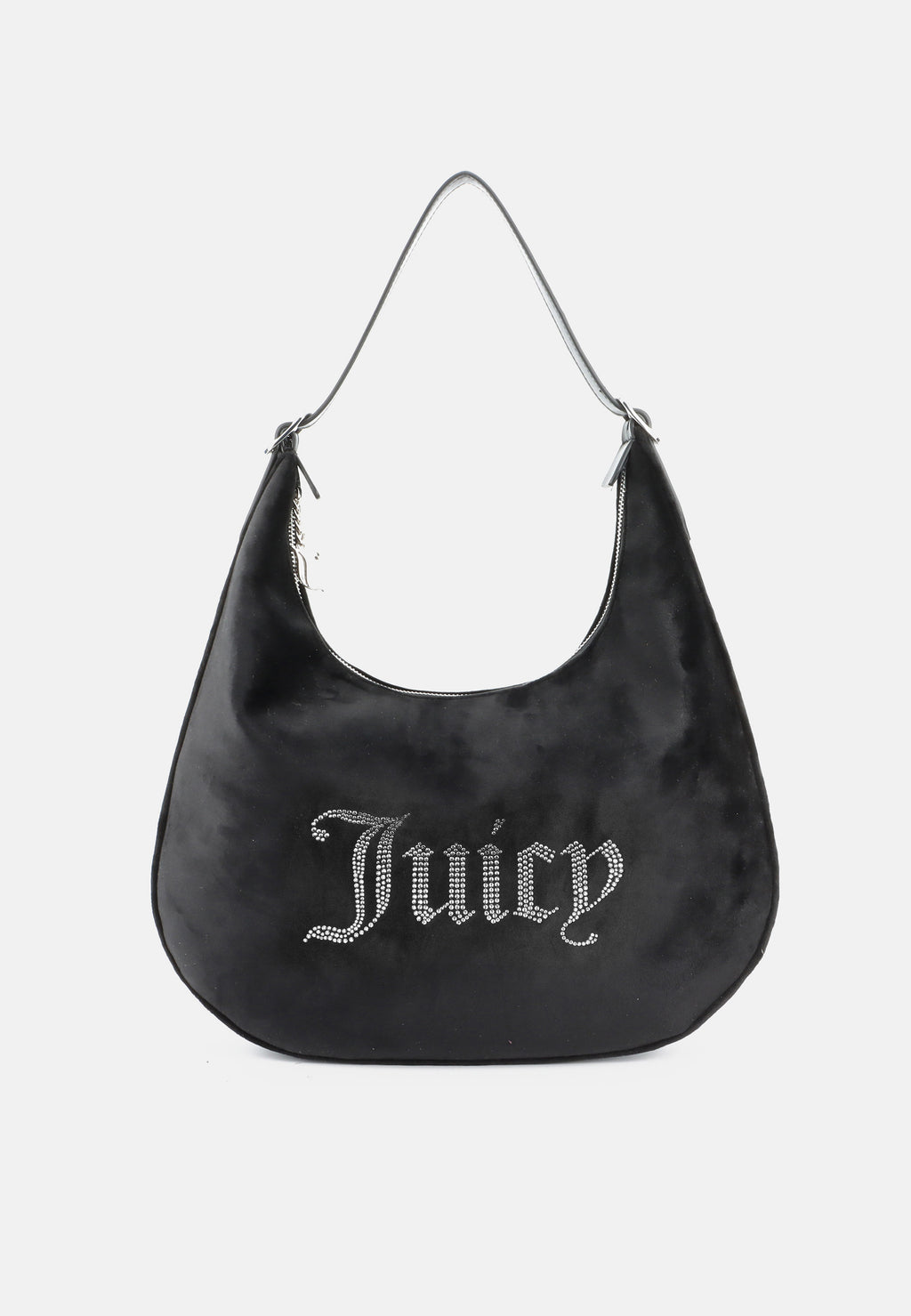 Borsa a Spalla Grande Kimberly in Velluto con Logo Juicy in Strass – Nero
