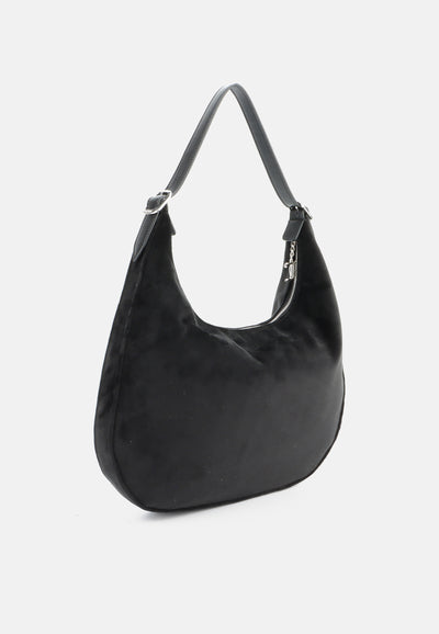 Borsa a Spalla Grande Kimberly in Velluto con Logo Juicy in Strass – Nero