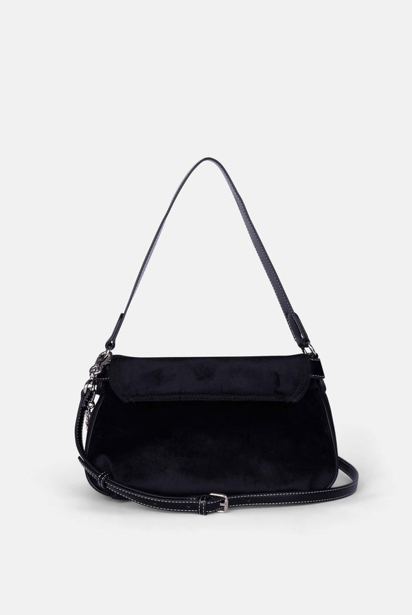Borsa a spalla piccola con catena Twig Narrative Nero in velour