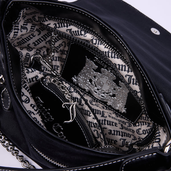 Borsa a spalla piccola con catena Twig Narrative Nero in velour