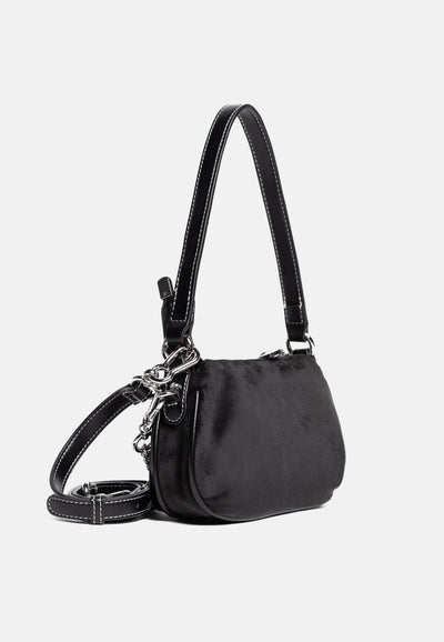 Borsa a Spalla Piccola Twig Narrative in Velluto con Tracolla – Nero